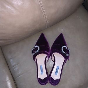 Prada Purple Crystal Jewel Velour Mules/Slides